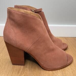 NEW Joie Diya Open Toe High Heel Zippered Bootie in Cognac Brown Leather
